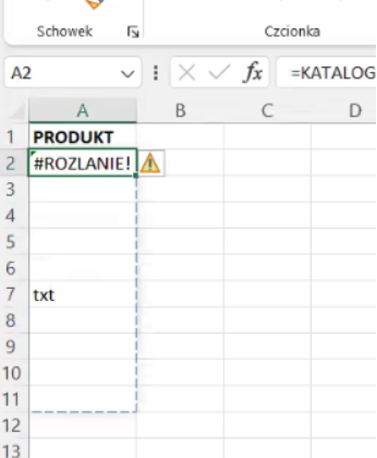 Rozlanie w Excelu