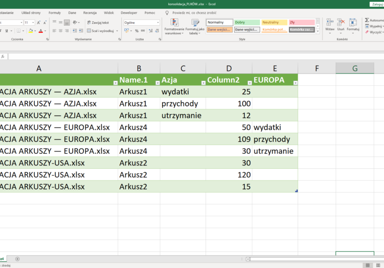 Konsolidacja danych w Excelu