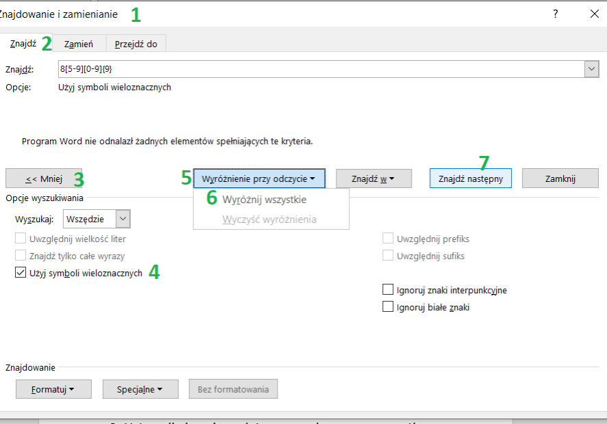 Word Znajdź i zamień